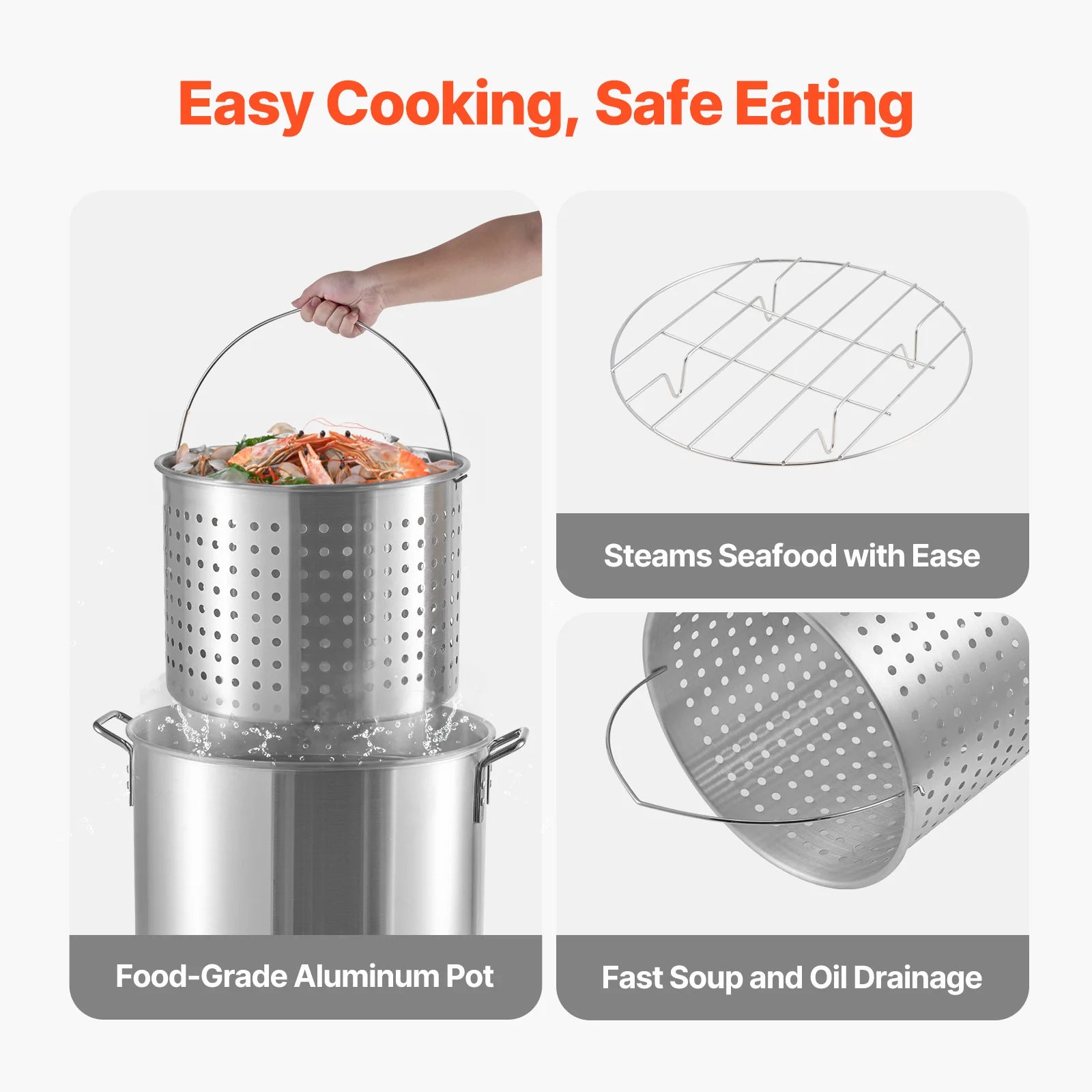 SucceBuy 60/80/100Qt Seafood Boiling Kit with Strainer Cooking Set for Crab Crawfish Boiling Aluminum Stockpot with Steamer Rack