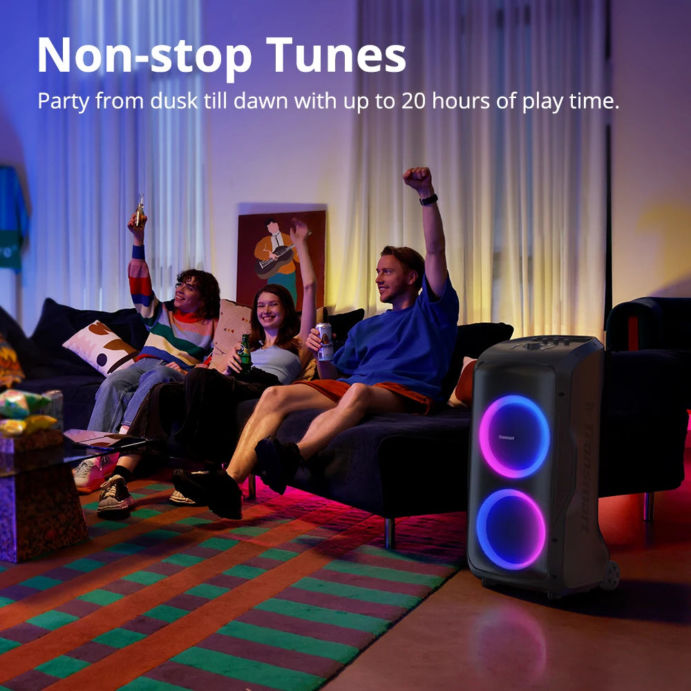 Tronsmart Halo 300 Speaker Partybox 240W with Guitar/Mic/XLR Input, TWS, 20H Playtime, wheels & Hidden Lever, for Party