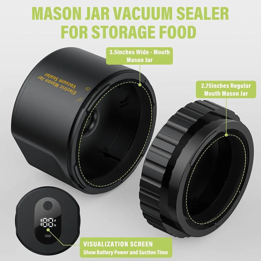 Electric Vacuum Sealer for Mason Jar - Jelife Vacuum Sealing Machine Kit for Wide Mouth & Regular Mouth Canning Jars with 10 Lids, 2000mAh Vacuum Sealer Food Saver Storage, Black