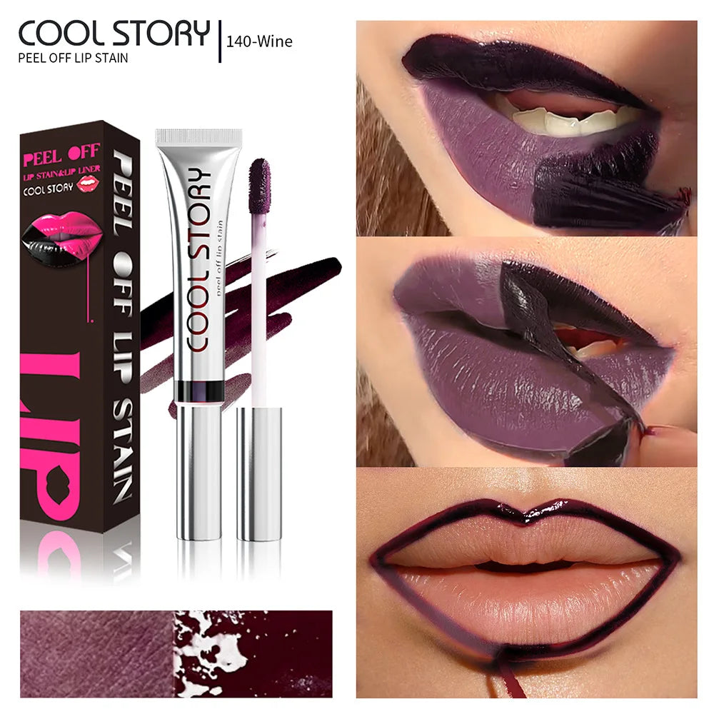 2 in 1 Lip Stain & Lipliner Matte Peel Off Lip Glaze Lipstick Quick Drying Lasting Non Stick Cup Lipliner Red Lip Gloss Makeup