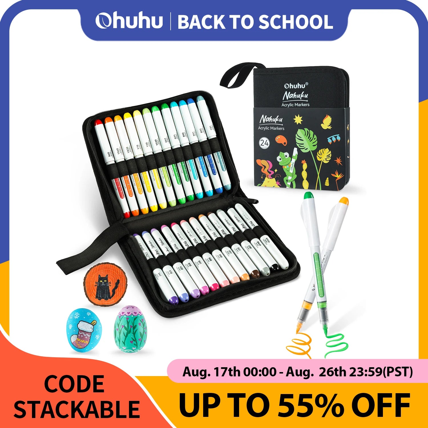 Ohuhu Nahuku Direct-ink Acrylic Markers Acrylic Paint Markers Direct Liquid Flexible Brush Tip High Opacity Paint Pens Lightfast