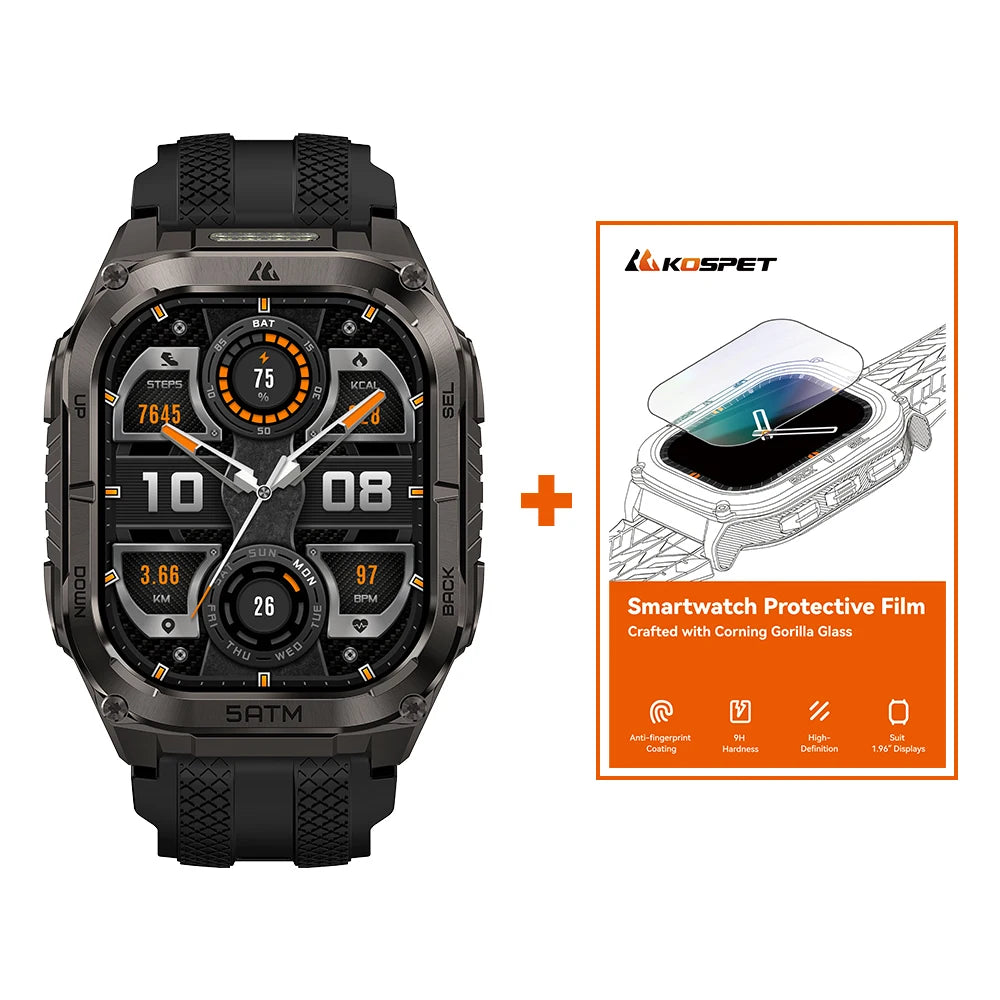 KOSPET TANK M4C Rugged Smartwatch for Men Military-Grade GPS Watch with Flashlight 5ATM Waterproof Health & Fitness Tracker