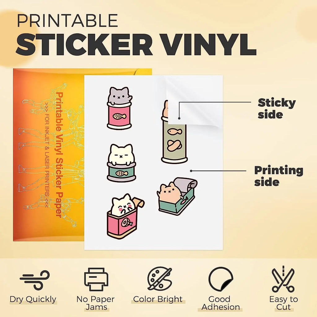 HTVRONT Premium Printable Vinyl Sticker Paper for Inkjet Printer -100 Sheets 100g Matte White Waterproof, Dries Quickly-Standard