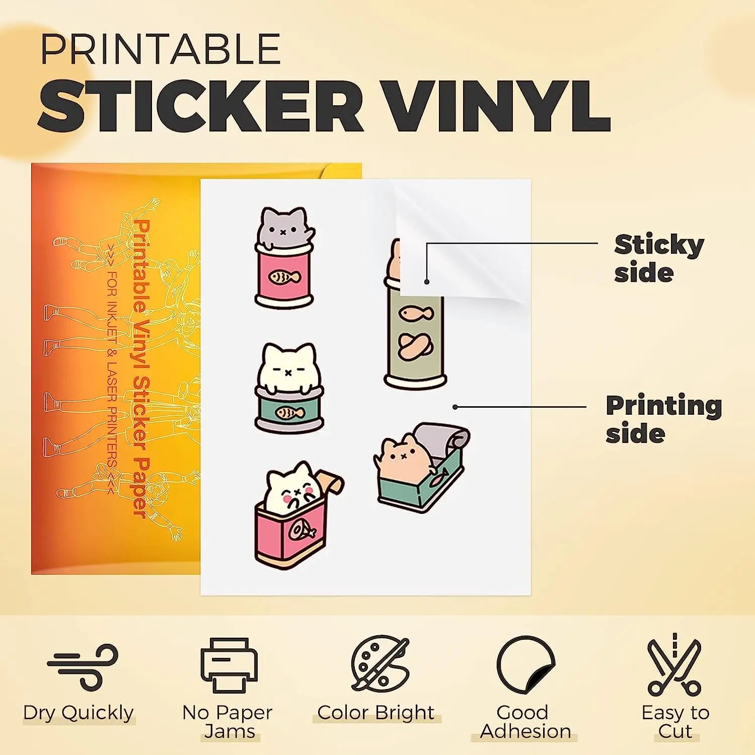 HTVRONT Premium Printable Vinyl Sticker Paper for Inkjet Printer -100 Sheets 100g Matte White Waterproof, Dries Quickly-Standard