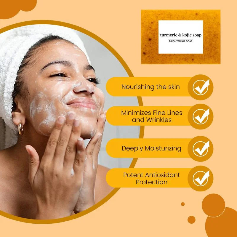 Lemon Turmeric Kojic Soap,Natural Handmade Soapes,Turmeric Soap Bar for Face and Body, Smooth Skin Tumeric Soaps,Deep Cleansing Soaps for Men & Women