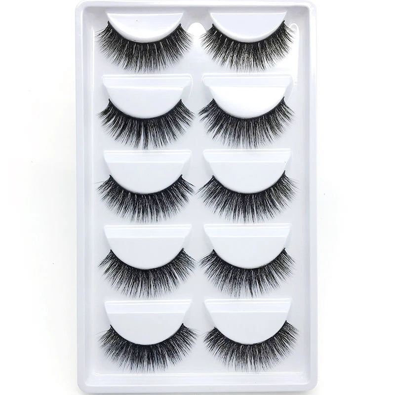 New 5Pairs Handmade 3d Mink Lashes Short False Eyelashes Cross Messy Dense Natural Eye Lashes Stage Makeup False Eyelashes E08