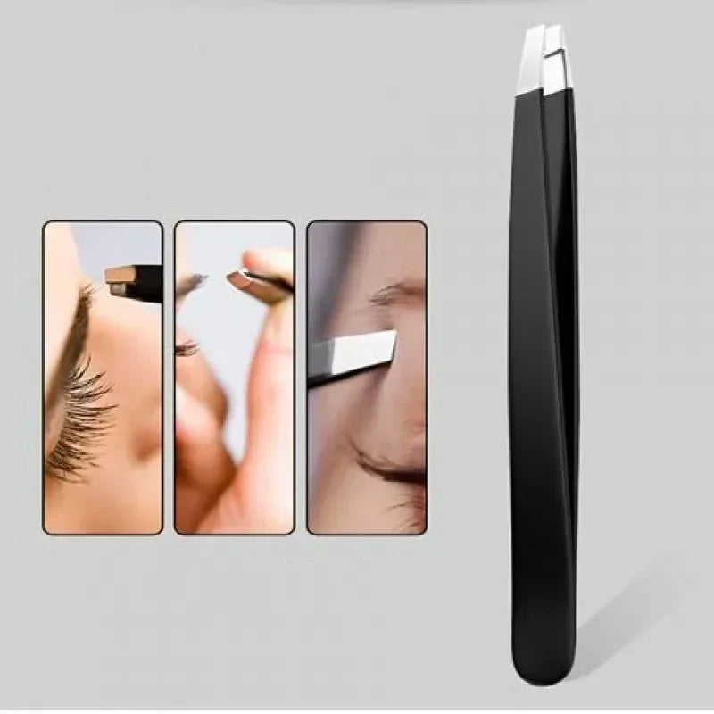 Professional Stainless Steel Precision Tweezer - Slant Tip Hair Plucker for Easy Grooming Brow Clips Removal Makeup Tools
