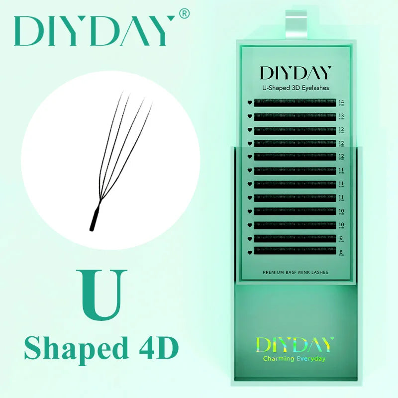 DIYDAY U-shaped 6D Eyelash Extension U-6D W Shape Bloom Dense Faux Lashes U-3D U-4D U-5D Natural Wispy False Mink Eyelashes