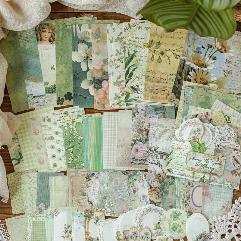 400pcs Garden Post Office Collection Light Paper Material Pack DIY Handbook Collage Journal Notebook Scrapbook Envelope