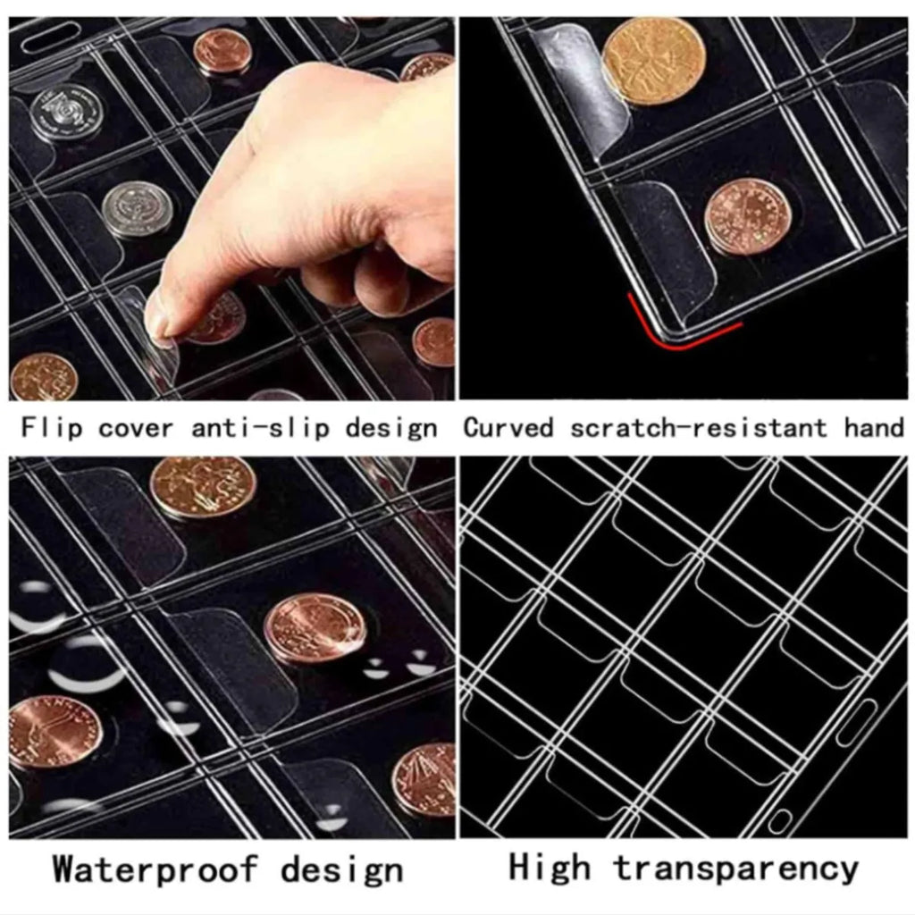 10 pieces of PVC film with 200 compartments, suitable for storing commemorative coins, coins, and small accessories
