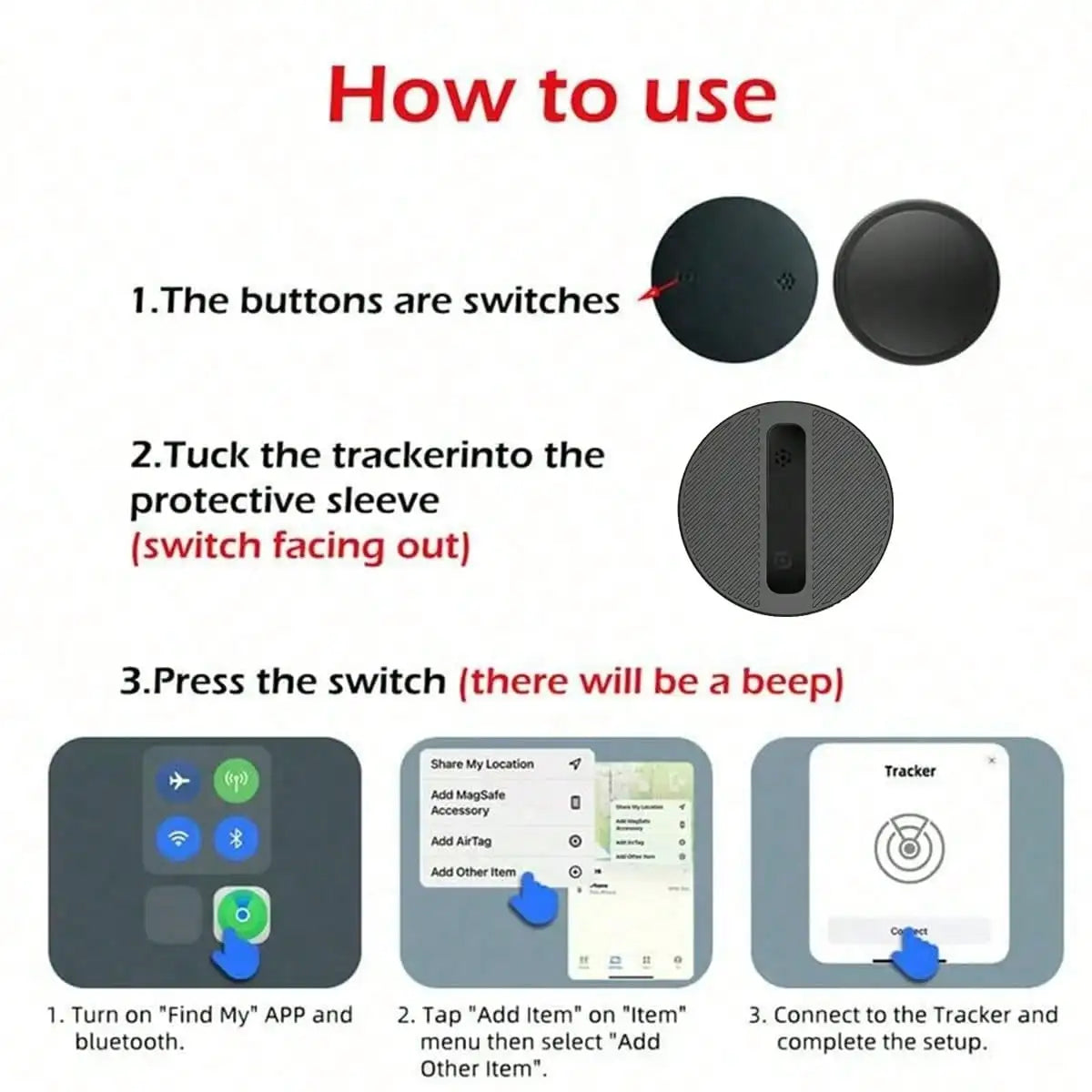 Compatible With IOS System Smart AirTag Tracker (IOS Only), Same Size As Original IOS Tag, Suitable For AirTag Protective Case, Silicone Keychain, Item Locator/Key Finder, Applicable For Pets, Bags, Luggage, Bicycles, Cars An
