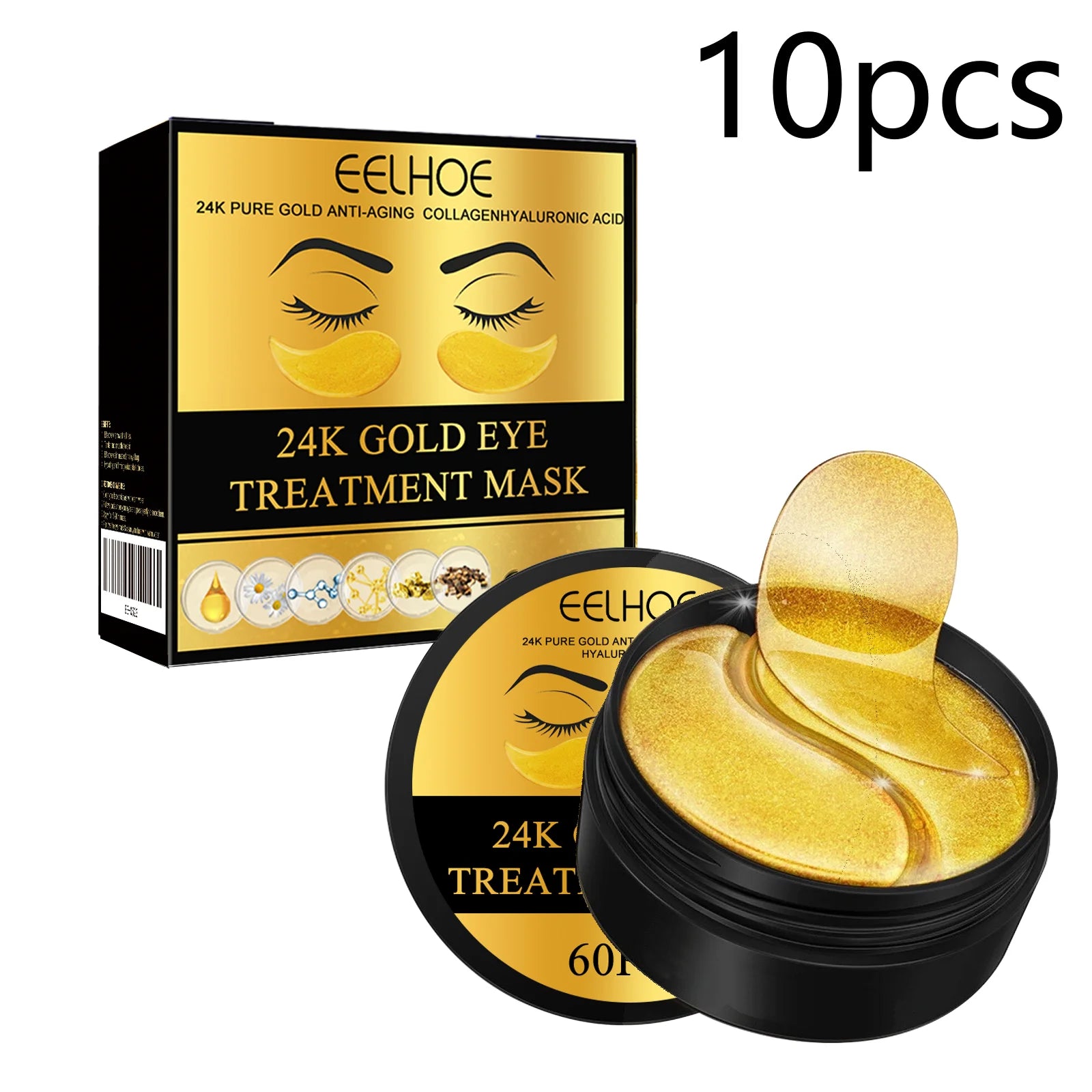 24k Gold Under Eye Patches Pure Gold Anti-Aging Under Eye Mask Removal Eyebags Moisturizing Firming Eye Patches Anti Dark 60pcs