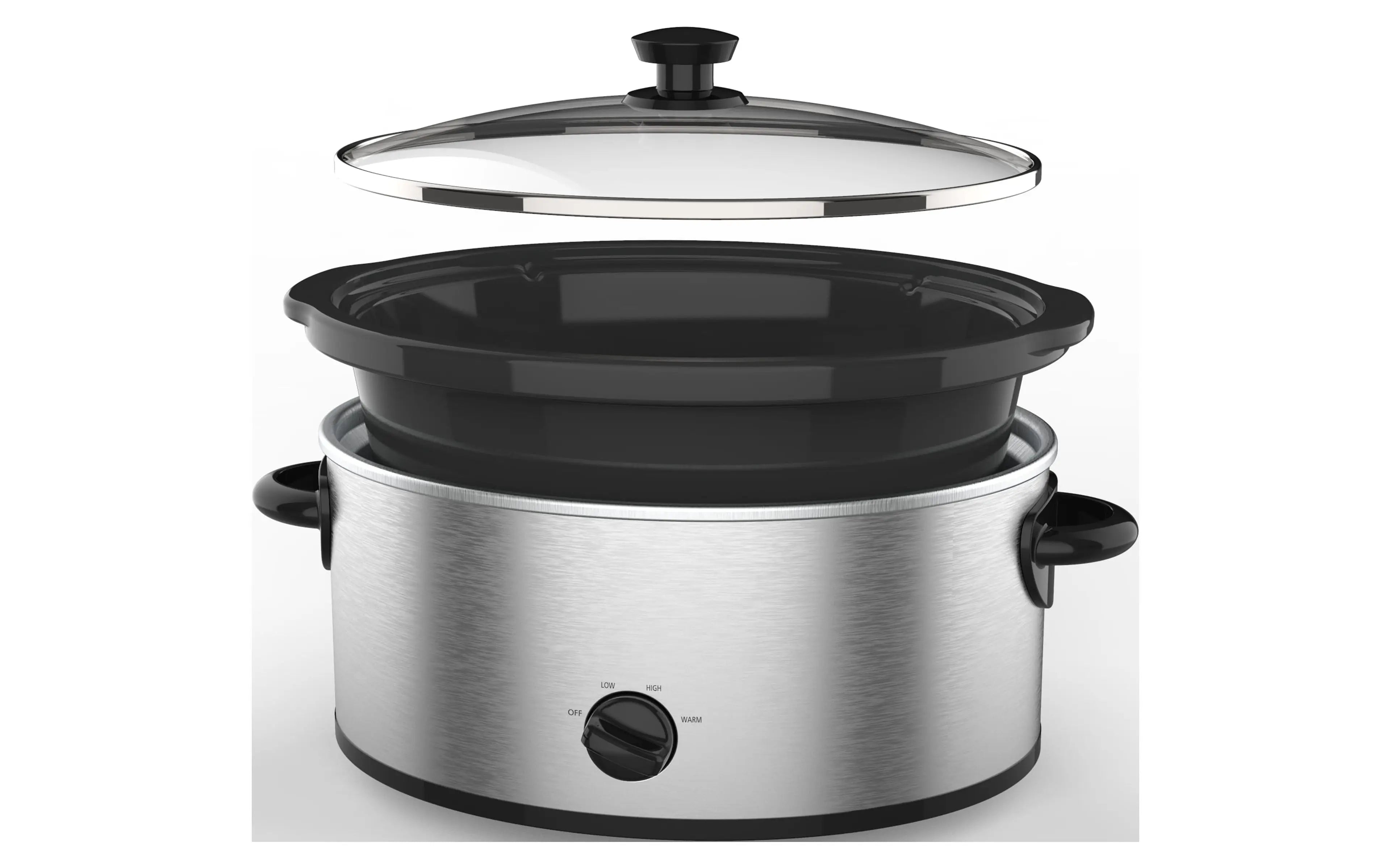 6 Quart Oval Slow Cooker with Stainless Steel Finish and Glass Lid