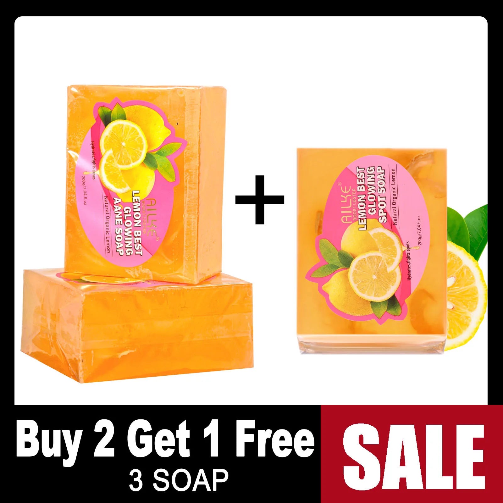 AILKE Dark Spots and Acne Remover Soap Bar, Whitening Skin with Natural Lemon, Olive Oil, Women Daily Face and Body Wash, 200g