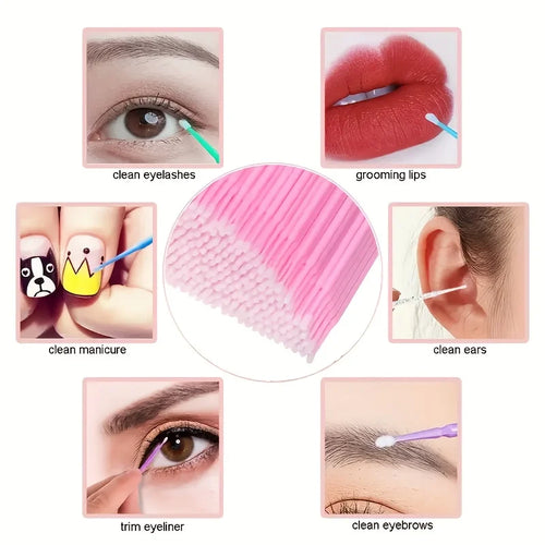 100Pcs Disposable Micro Cotton Swabs Lash Extension Cleaning Brush Household Salon Makeup Supply