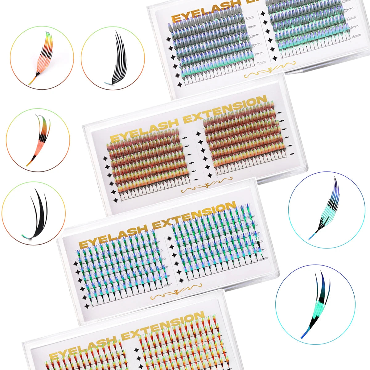 AGUUD Holographic Aurora Color Spire Eyelash Glitter Tinsel Anime Premade Fan Dual Side Color Comic Lash for Christmas Cosplay