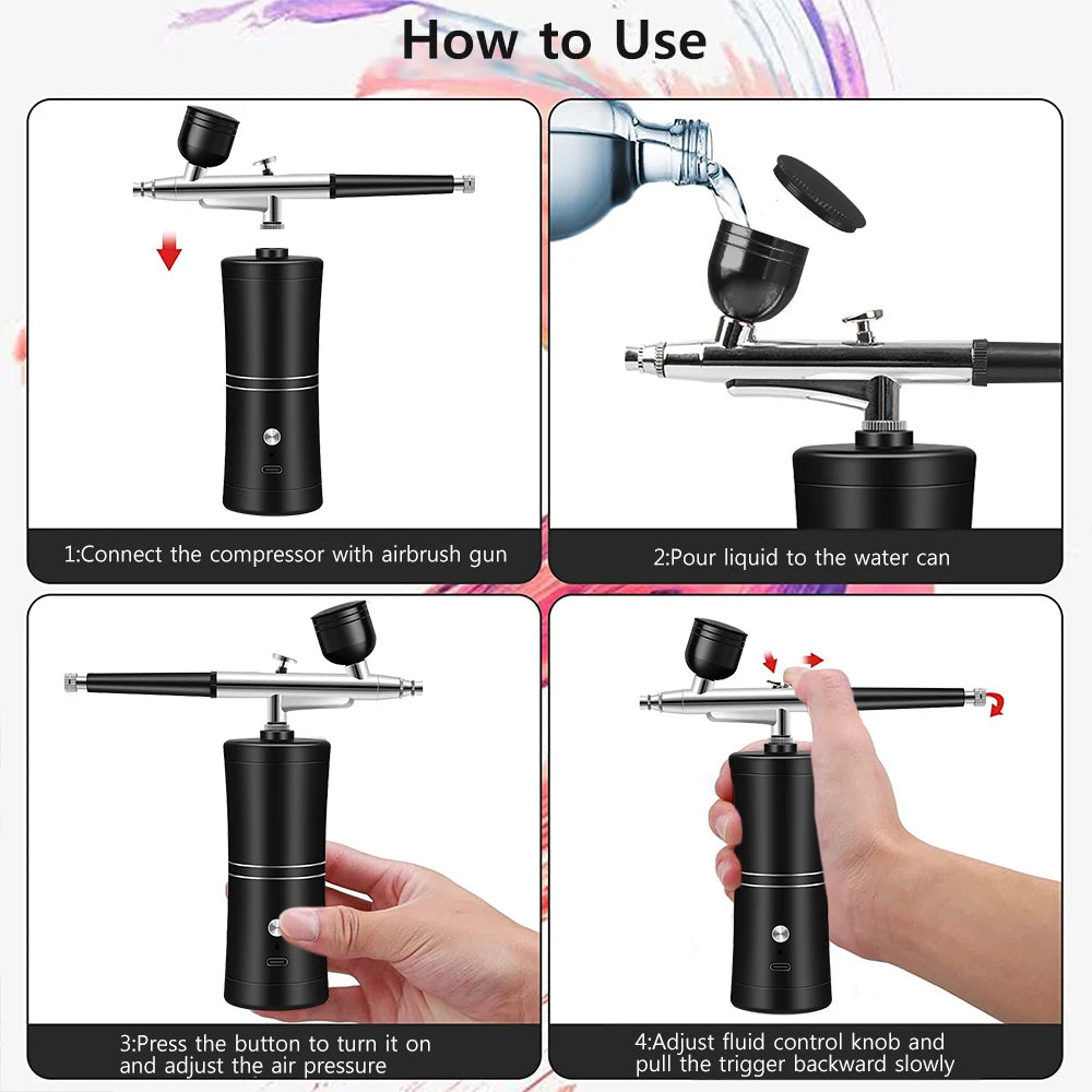 Portable Airbrush Kit With Compressor USB Rechargeable Air Brush For Beauty Painting Nail Art Model  Makeup Face