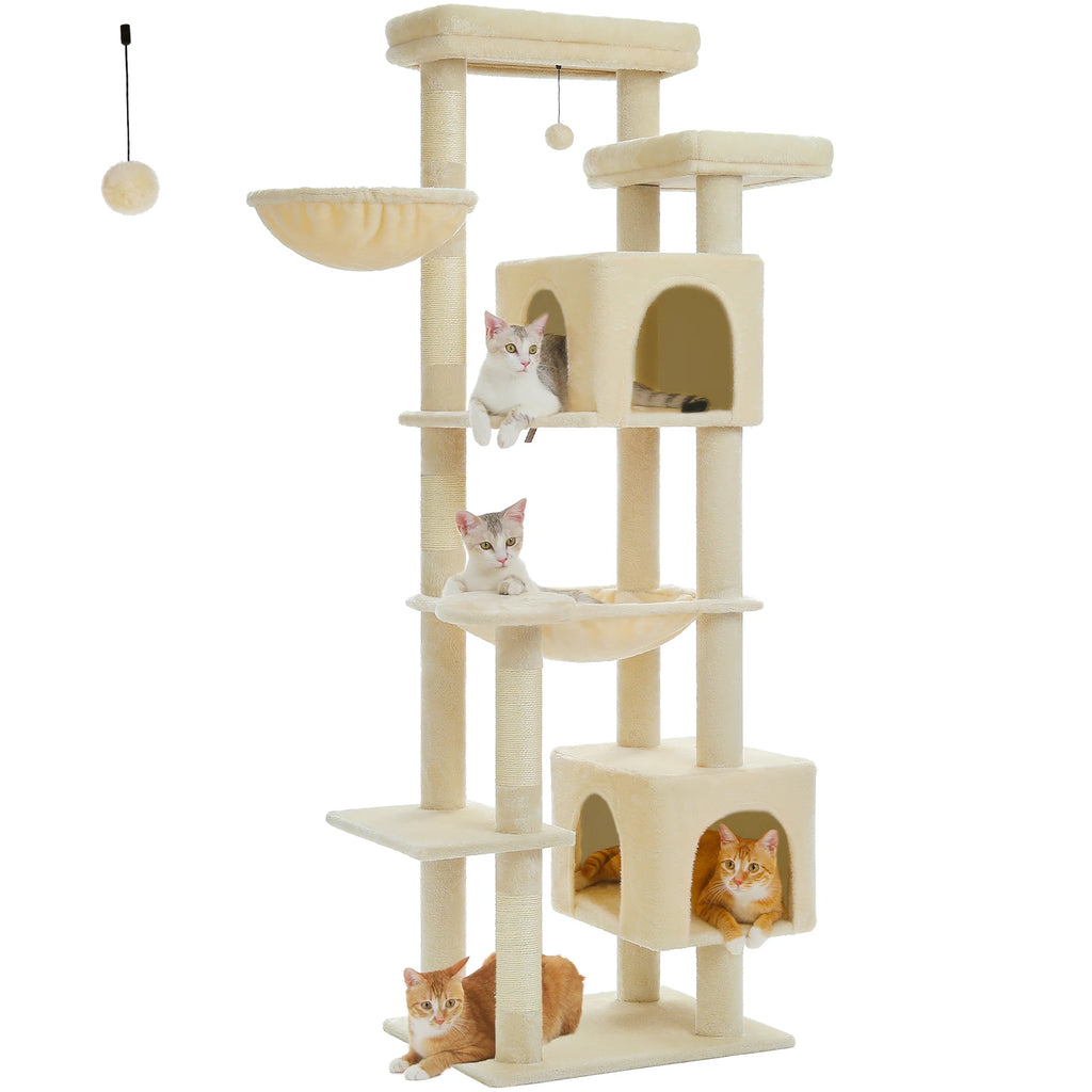 Sturdy Multi-Level Cat Tree Tower with Natural Sisal Scratching Posts,Cozy Hammock&Condo, Large Top Perch, and Fun Dangling Ball