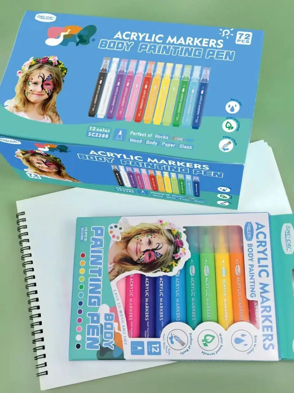 12 PCS Face Painting Markers Water Resistant, Sweatproof, Waterproof Tattoo Pen for Halloween Body Paint - Anti-Smudge for