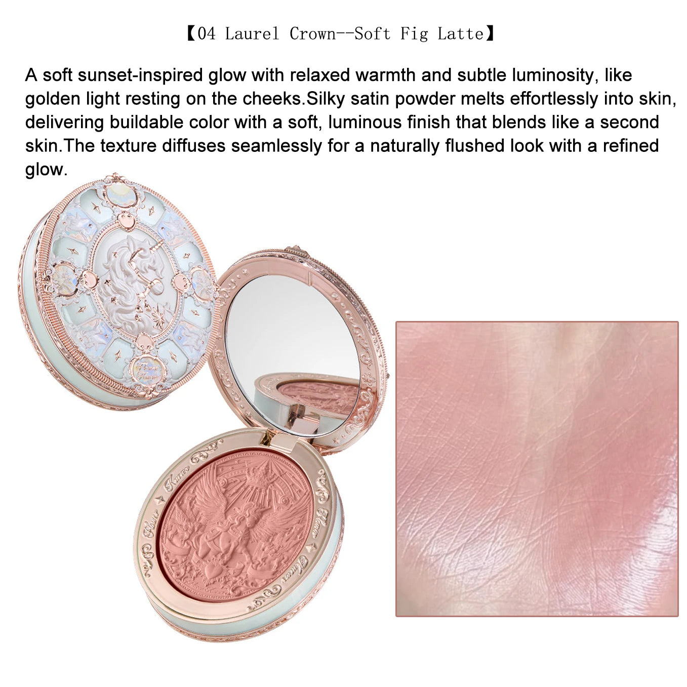 Flower Knows Knight Unicorn Satin Blush Silky Powder Melts Into Skin Long Lasting High Pigment Shimmer Natural Flushed Makeup