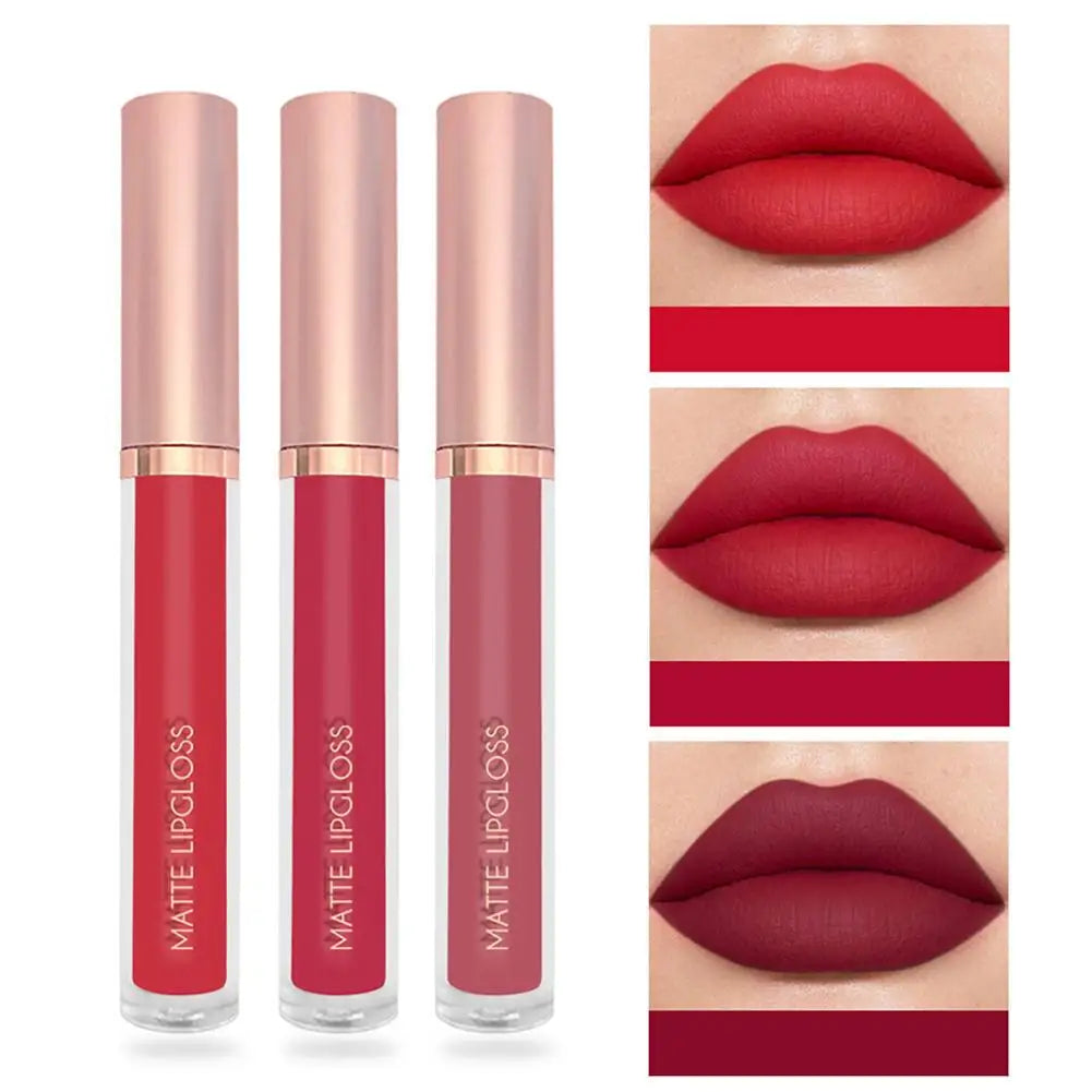 3pcs/set Nude Lip Gloss Matte Velvet Lipstick Waterproof Long-lasting Liquid Lipstick Women Moist Lip Tint Non-Stick