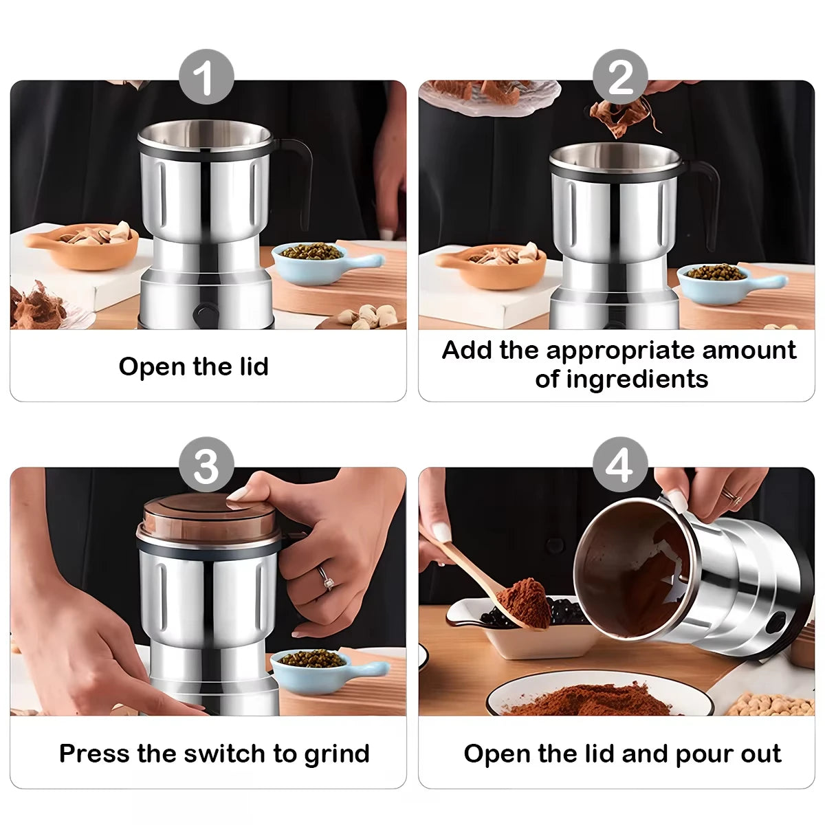 Multipurpose Electric Coffee Bean Grinding Tool Stainless Steel Milling Machine for Seeds Spices Herbs Nuts Coffee Grinder