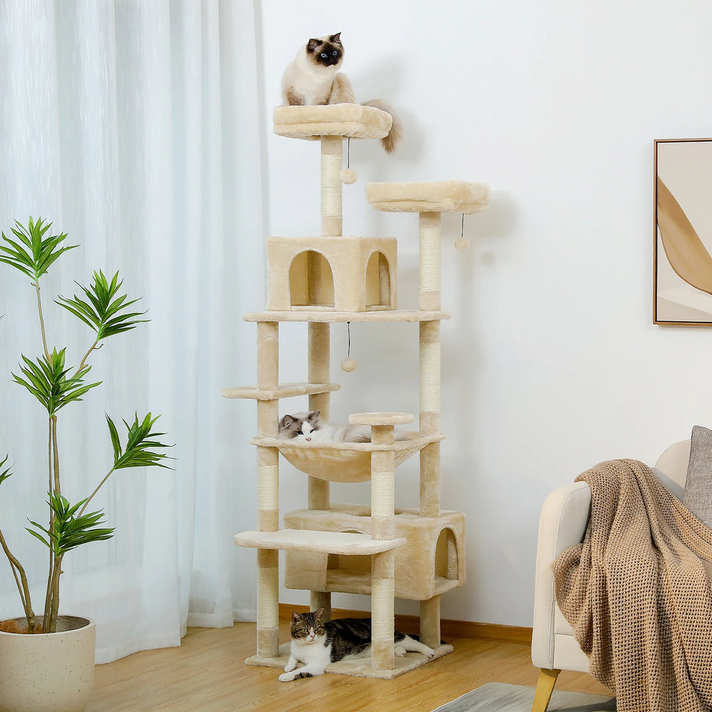 Sturdy Multi-Level Cat Tree Tower with Natural Sisal Scratching Posts,Cozy Hammock&Condo, Large Top Perch, and Fun Dangling Ball