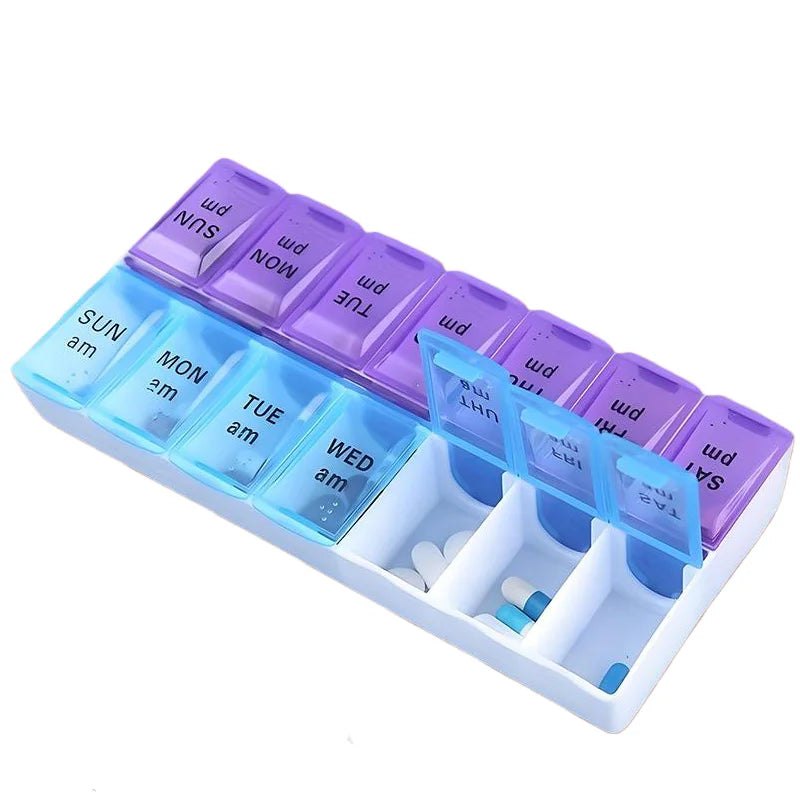 Daily Pill Reminder Box 7 Slots - Portable Sealed Moisture-Proof for Office Workers Travel Medication pillbox
