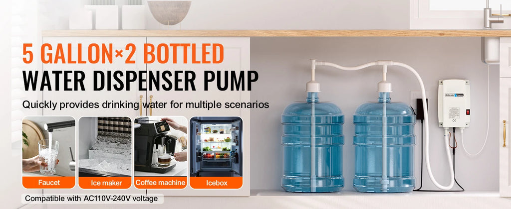 SucceBuy 2x5Gal Bottled Water Dispenser Pump System Dispensing System Auto Electric Water Dispenser Double-Pipe Water Jug Pump
