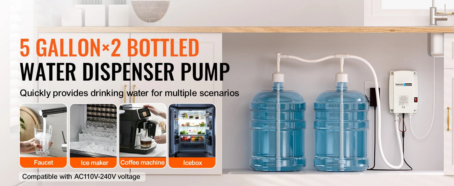 SucceBuy 2x5Gal Bottled Water Dispenser Pump System Dispensing System Auto Electric Water Dispenser Double-Pipe Water Jug Pump