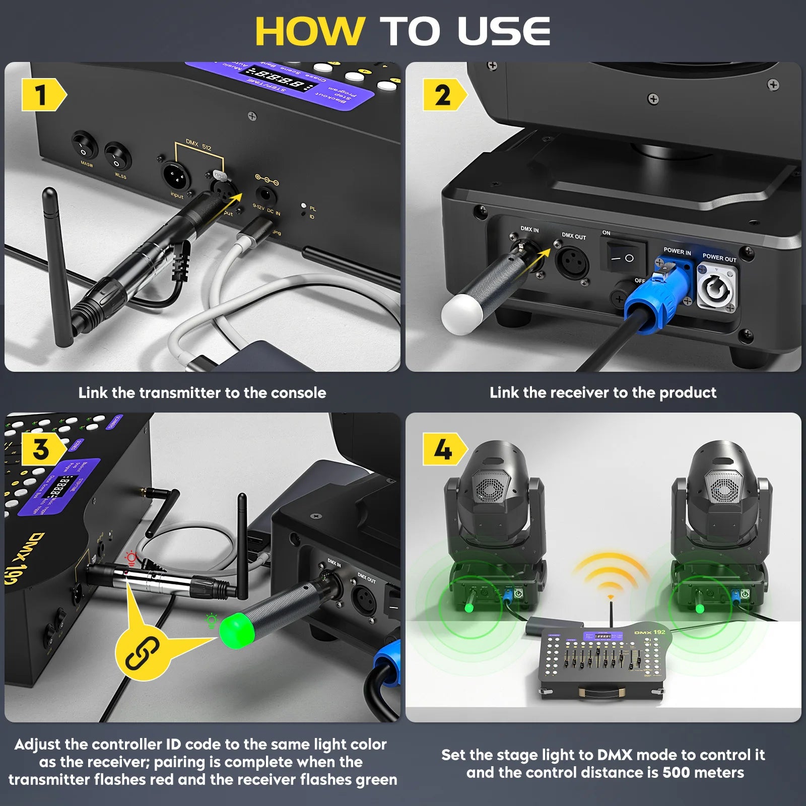U'King Wireless DMX 512 Console&MIDI Operator 192 Channel Light Controller with Drawer Transmitter&4 Rechargeable Receivers