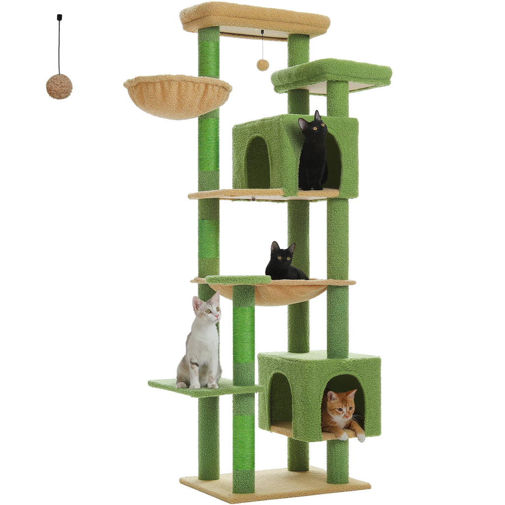 Sturdy Multi-Level Cat Tree Tower with Natural Sisal Scratching Posts,Cozy Hammock&Condo, Large Top Perch, and Fun Dangling Ball