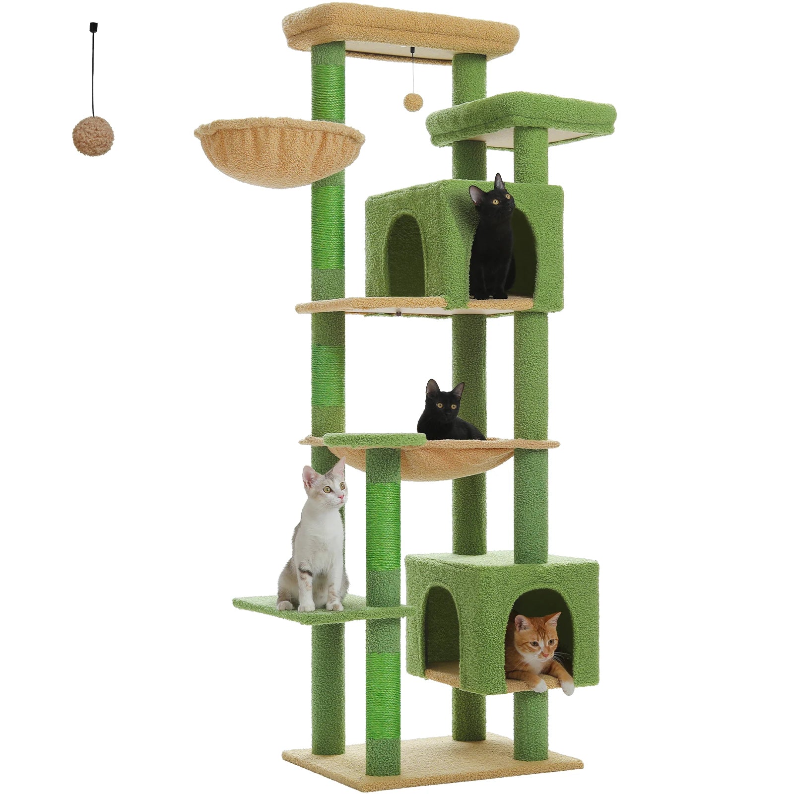 Sturdy Multi-Level Cat Tree Tower with Natural Sisal Scratching Posts,Cozy Hammock&Condo, Large Top Perch, and Fun Dangling Ball