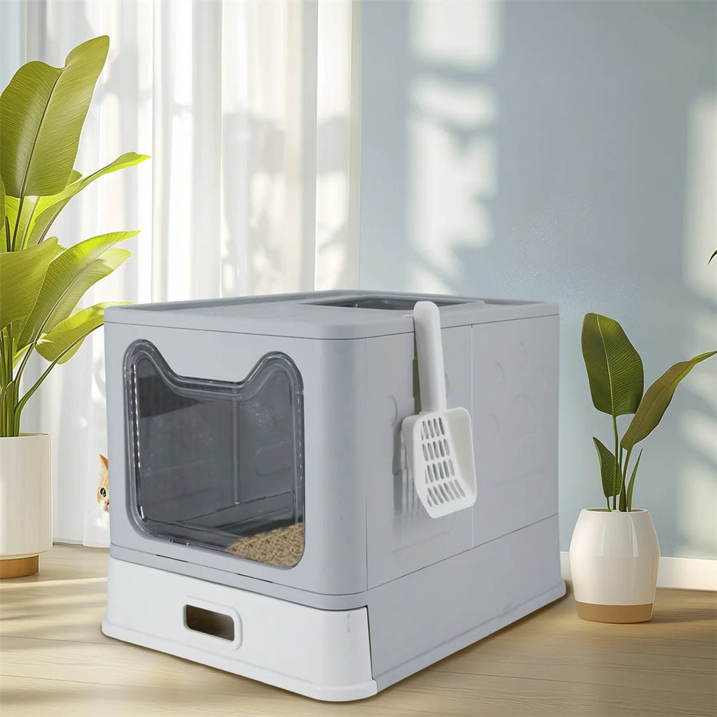 Bingopaw Detachable Enclosed Cat Litter Box with Stainless Steel Pan Front Entry Toilet Box with Litter Scoop for Kittens