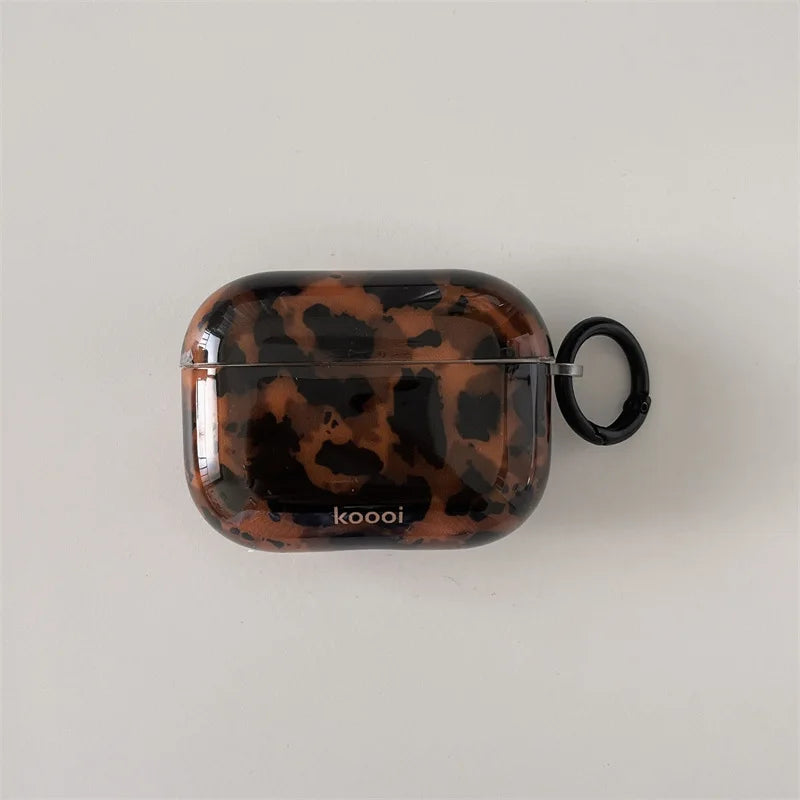 for Airpods Pro 3 Leopard Pattern Amber Tortoiseshell Case for Airpods 4 Wireless Bluetooth Charging Box for Airpods Pro 2 Cover