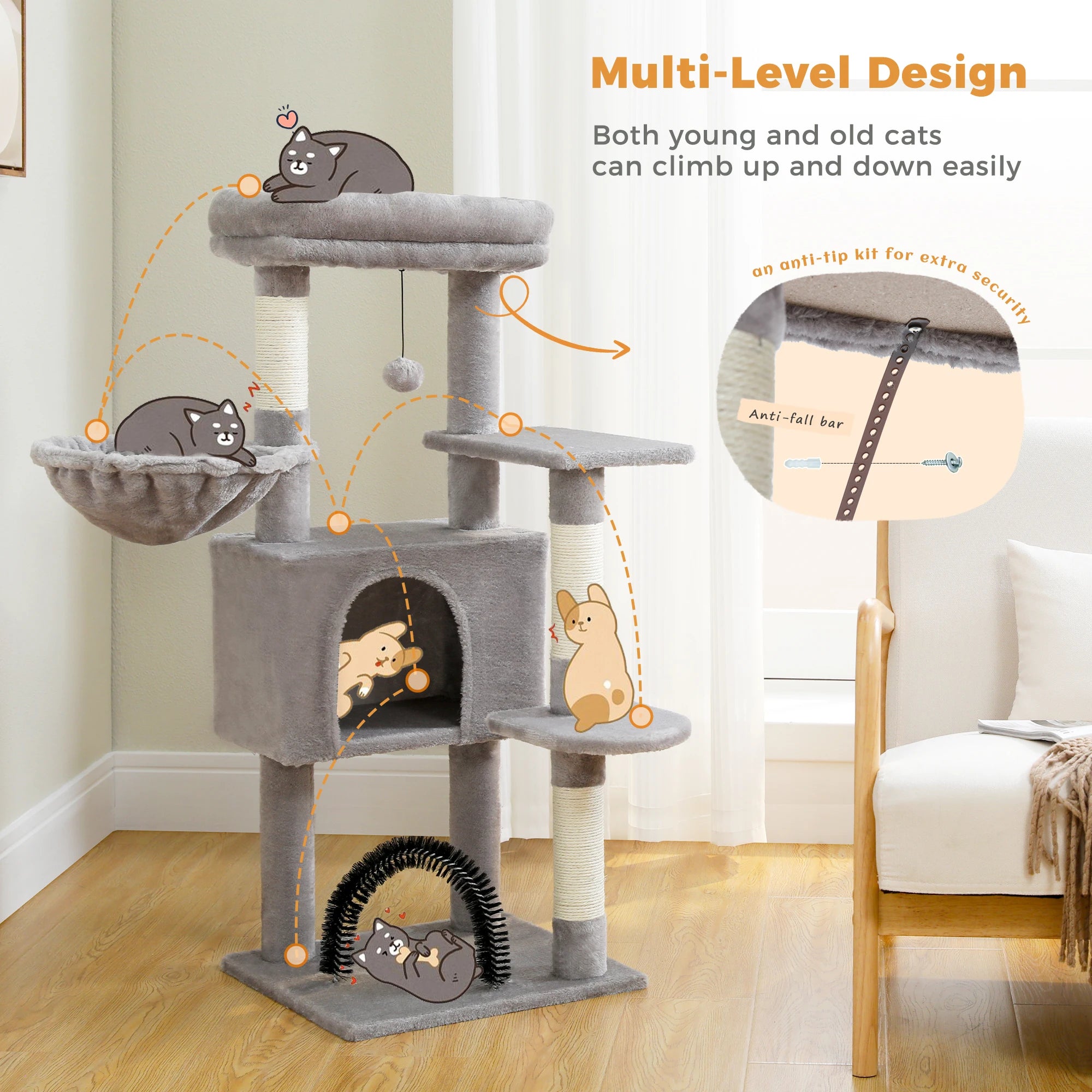 Multi-Level Cat Tree Tower with Sisal Scratching Posts and Pad Soft Top Perch Large Cat Condo for Indoor Cat Scratchers Cat Toys