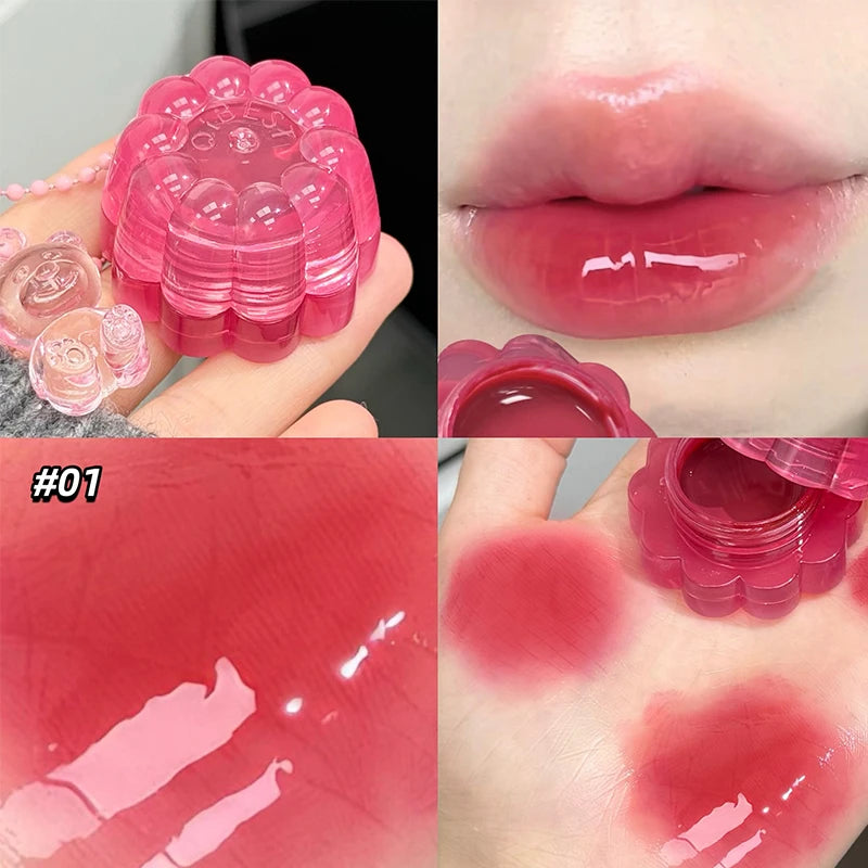 QIBEST Moisturizing Mirror Lipgloss Lip and Cheek Dual-Purpose Gel Jelly Water-Glow Colorful Lip Cheek Blush Cream Lip Stain