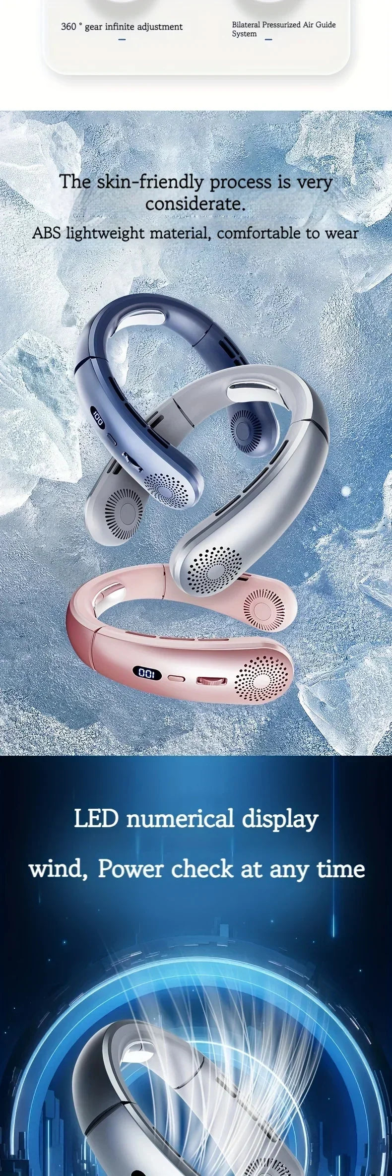 Neck Fan,Lightweight Wearable Fan, Low Noise 5 Speed Hands Free Fan, Hanging Headphone Design Sports Fan for Indoor & Outdoor