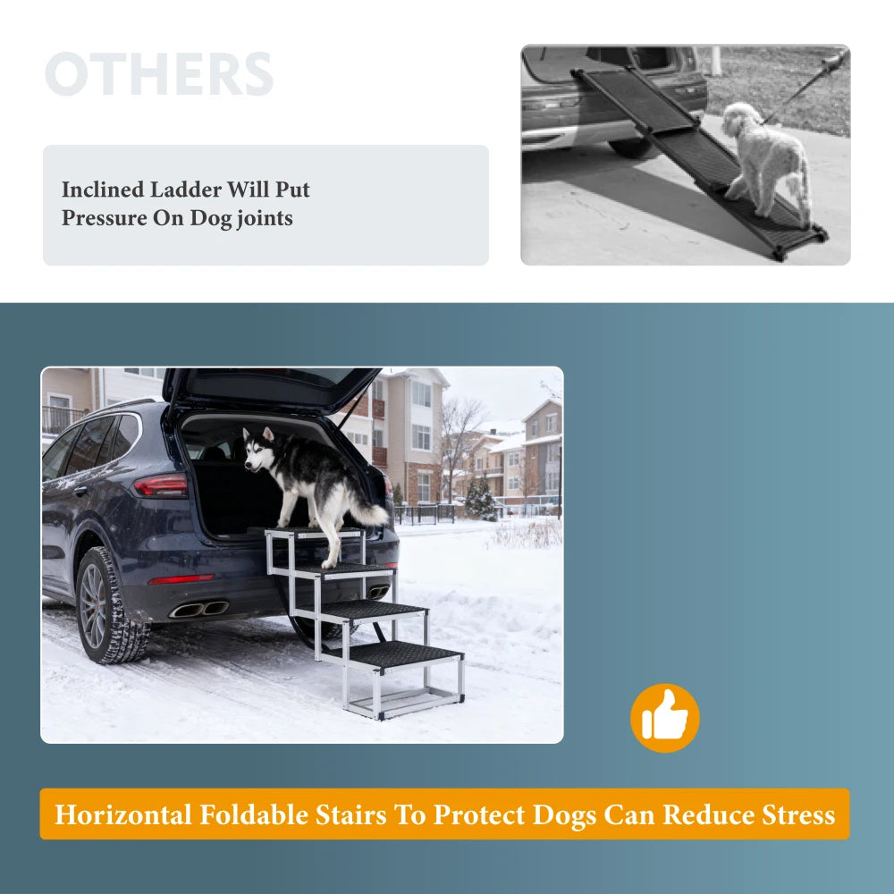 Foldable Dog Ramp Portable Pet Stairs Non Slip Reinforced Structure 250lbs Load Bearing for Large Dog Car SUV Truck Travel