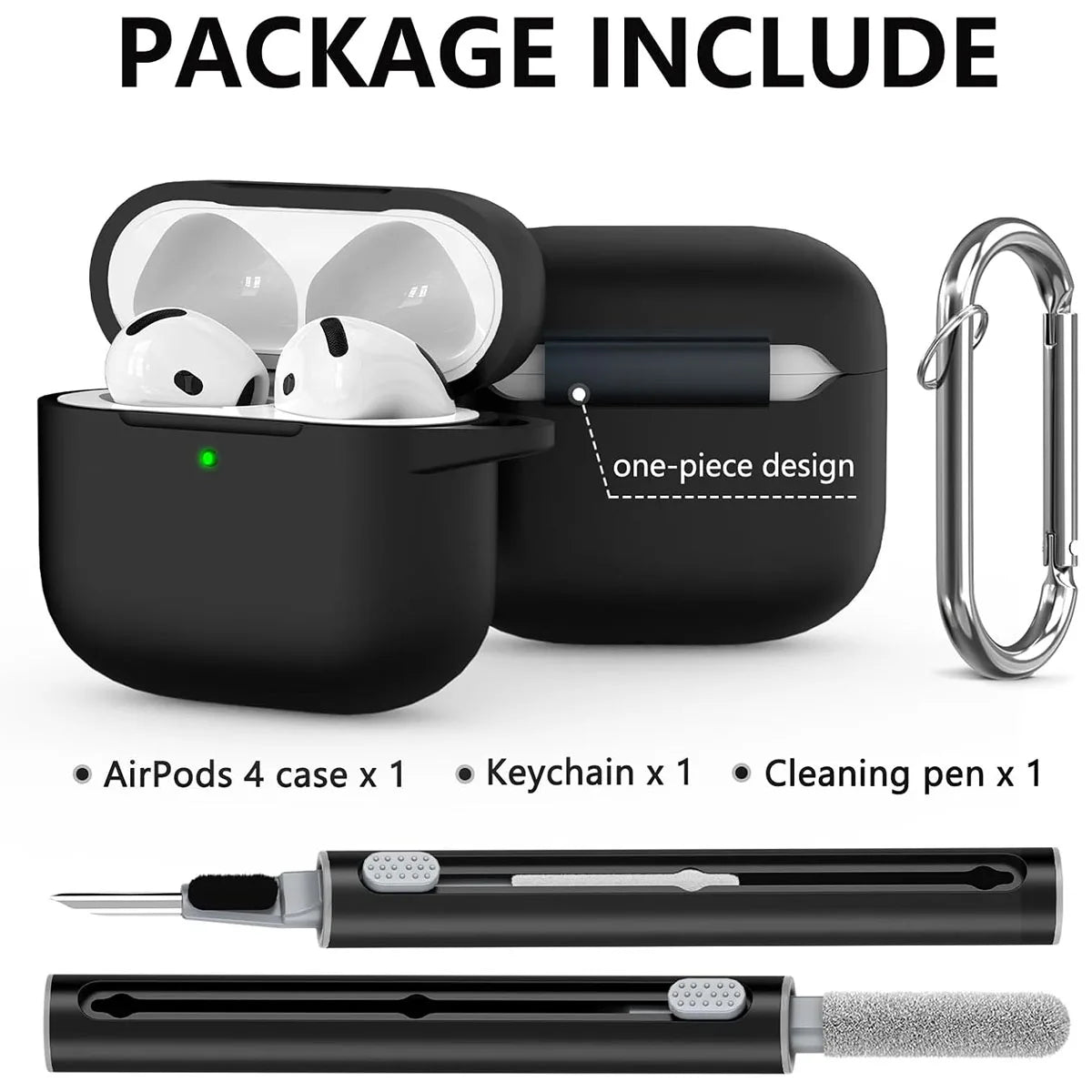 for AirPods 4th Generation Case Cover 2024, Military Grade Soft Silicone Shock-Absorbing for AirPods 4 Case with Keychain & Clea