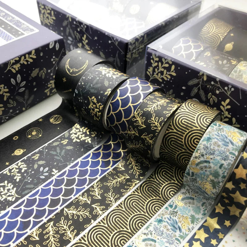 Cute Pink Series Decorative Washi Tape with Gold Foil Elements, Japanese Style Stationery for DIY Journal Scrapbooking, Sticker Label Decoration
