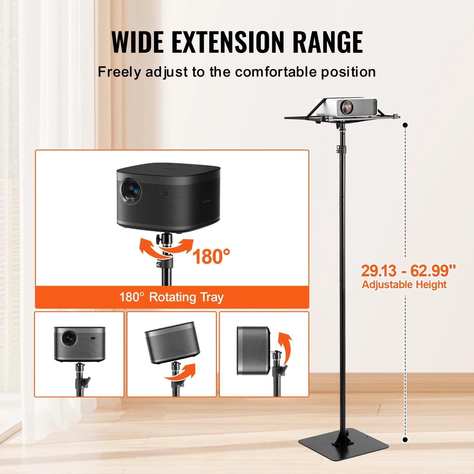 SucceBuy Projector Floor Stand Adjustable Height from 30.3 to 63.4 in with Tray for Outdoor Movies Home Office Stage and Studio
