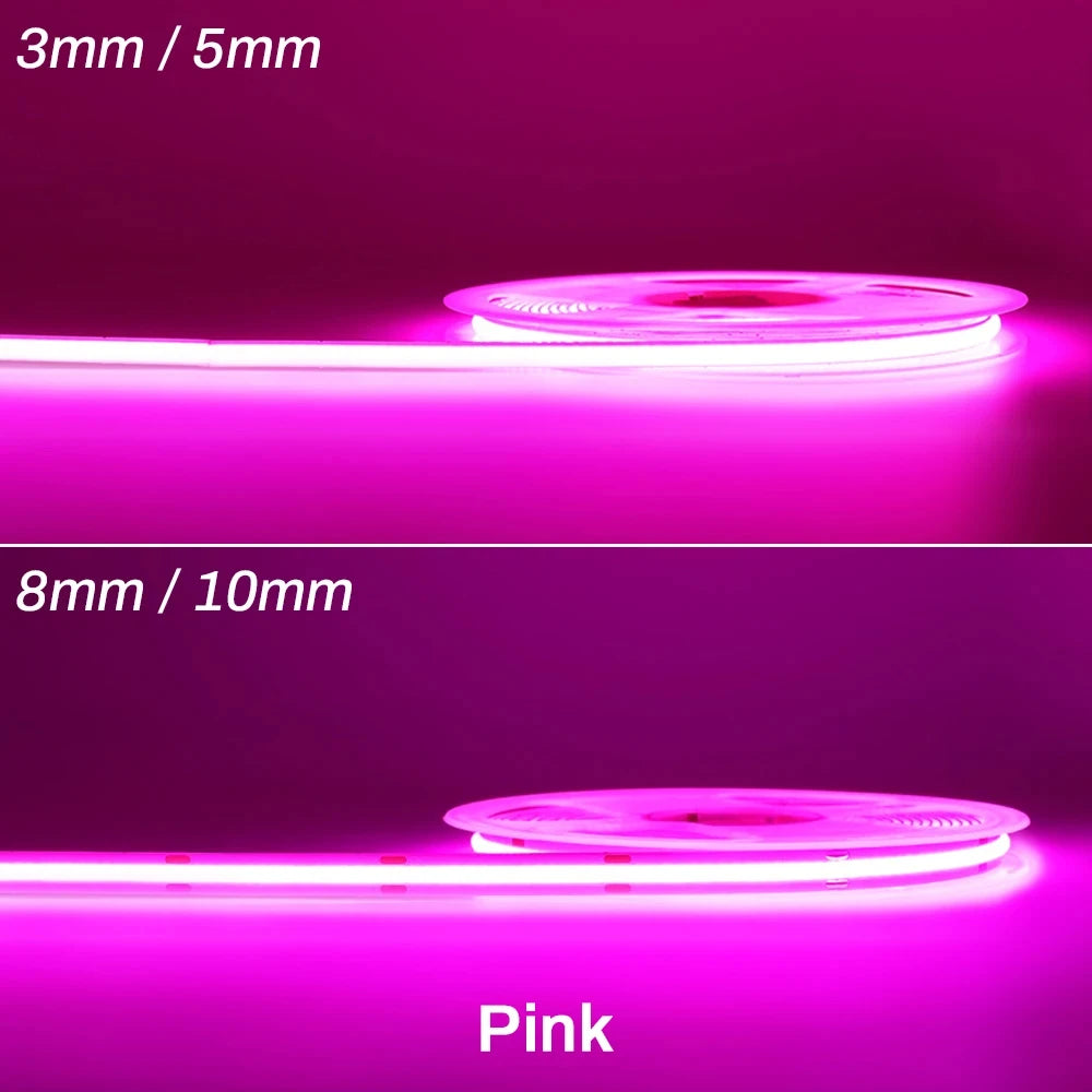 3mm 5mm 8mm COB LED Strip 12V 24V Dimmable Tape LED Ice Blue Yellow Red Green Pink White For Home Decor RA90 LED Strip Lighting