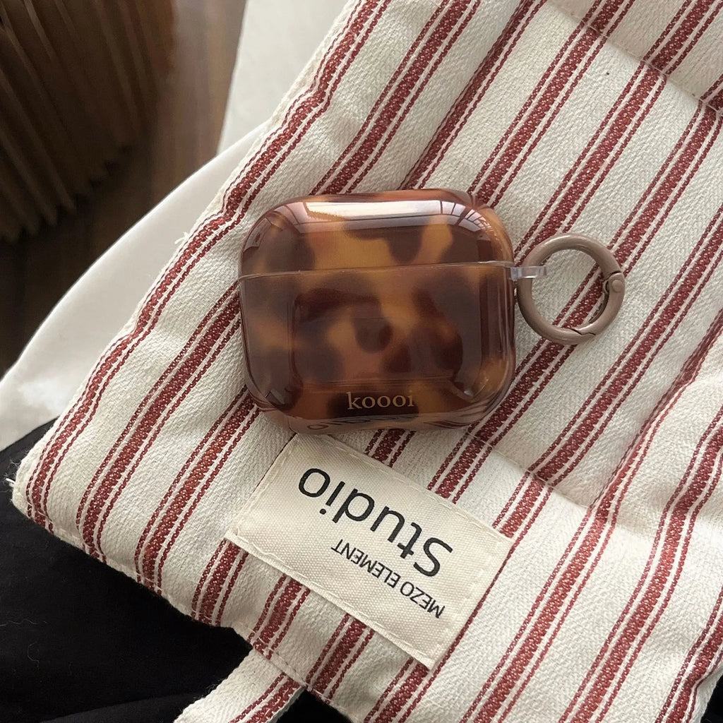 for Airpods Pro 3 Leopard Pattern Amber Tortoiseshell Case for Airpods 4 Wireless Bluetooth Charging Box for Airpods Pro 2 Cover