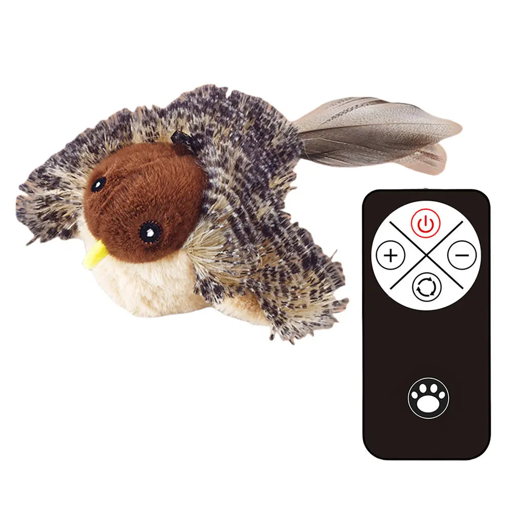 Interactive Cat Toys Flying Bird Cat Toy Flapping Wings Sparrow Catnip Toy Electric Squeaky Simulation Bird Plush Toy for Cats