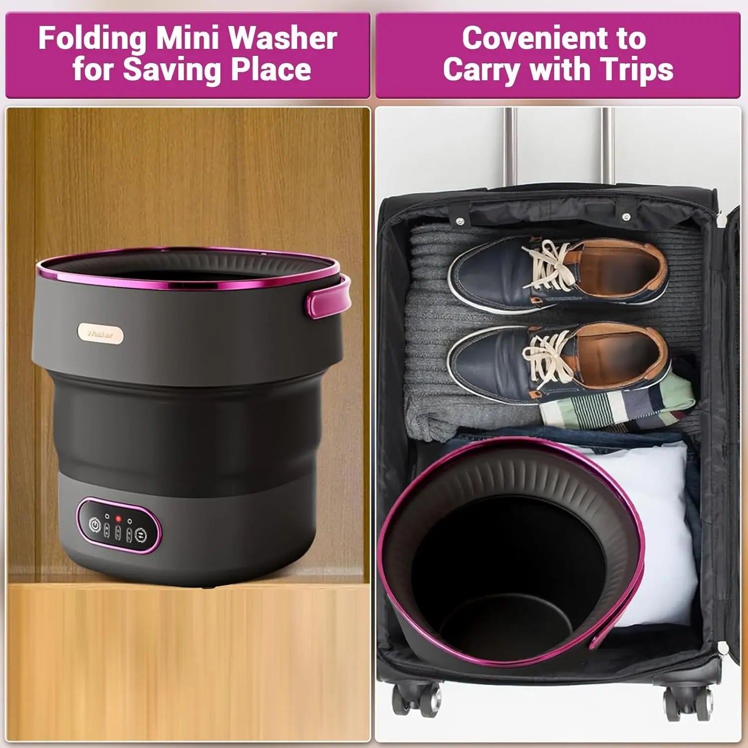13L Portable Washing Machine for Underwear & Socks, Foldable Mini Washer with 3 Wash Modes and Spin Dryer, for RV and Travel