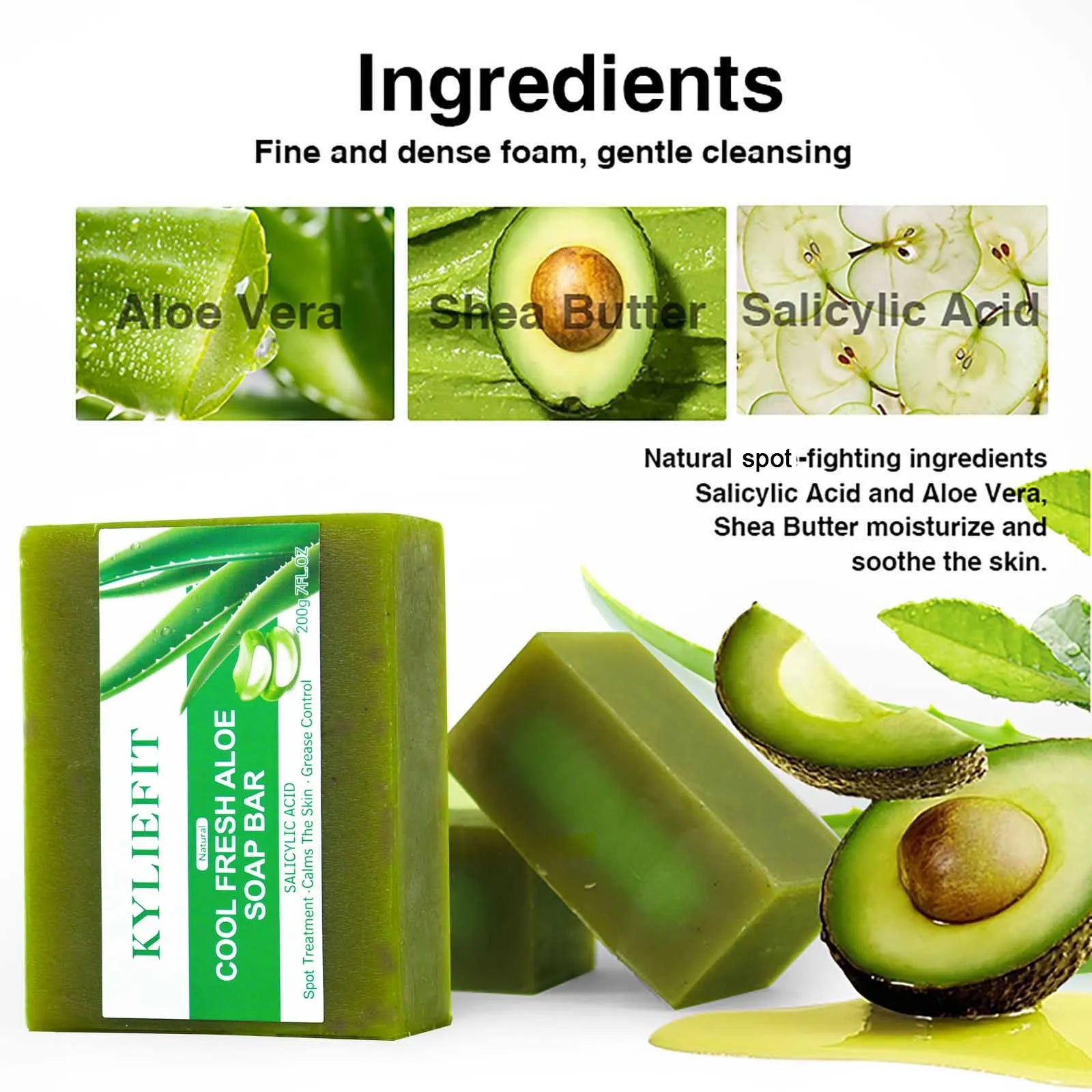 Aloe Brightening Soap Bar, Remove Dark Spots, Sun Spots, Acne, Oil Control, Clean Stains, Exfoliation, For Face and Body, 200g