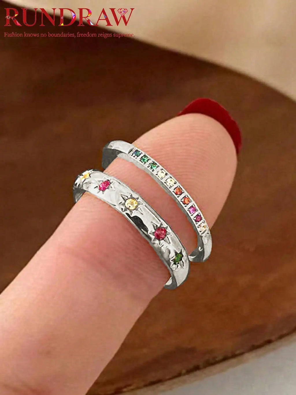 2pcs/Set Colorful Cubic Zirconia Gold-Tone Waterproof Star Rings Set, Jewelry Gift  double rings for friend  jewelry Y2k fashion