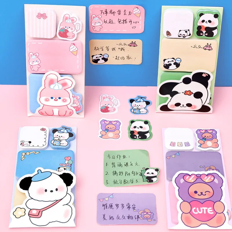 1-4 pcs Lovely Animal Panda Rabbit Bear Dog Sticky Notes Memo Pad Paper School Supplies Planner Stickers Stationery