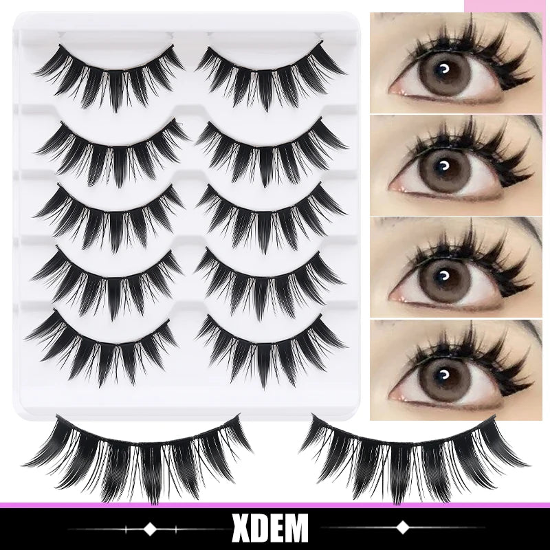 DINGSEN 5Pairs Lashes Fake Eyelashes Natural Long Manga Lashes Winged End Eye Elongated Eyelashes Fake Lashes Makeup